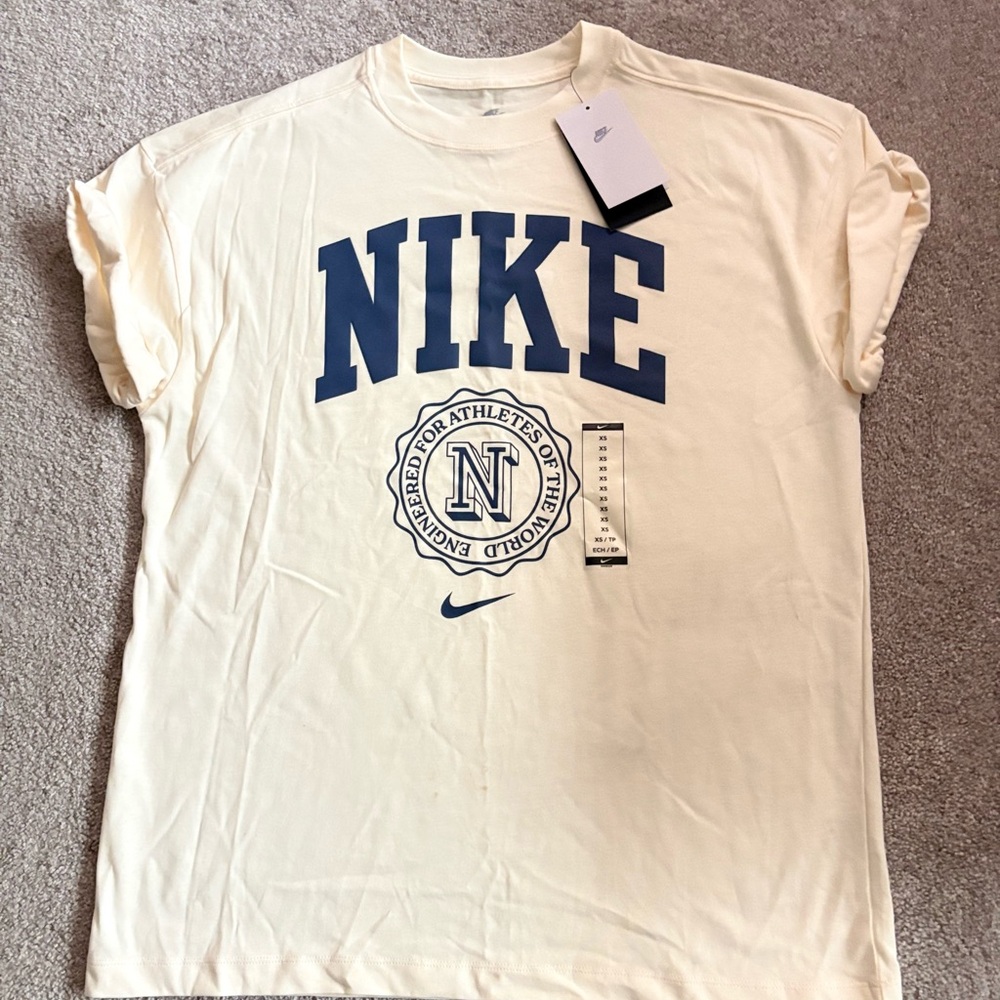 Nike Off-White Tee with Dark Blue Logo - Picture 2 of 3